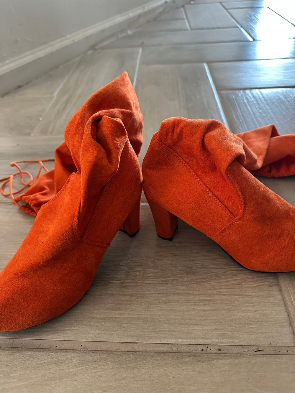 Bright Sexy Orange Suede Over-the-Knee Block Heel Boots EUC - Picture 2 of 5